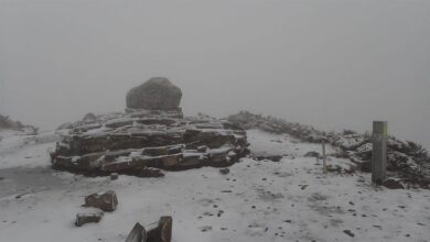 雪山主峰下雪了。（翻攝自臉書社團雪霸國家公園登山資訊分享站／李京昇苗栗傳真）